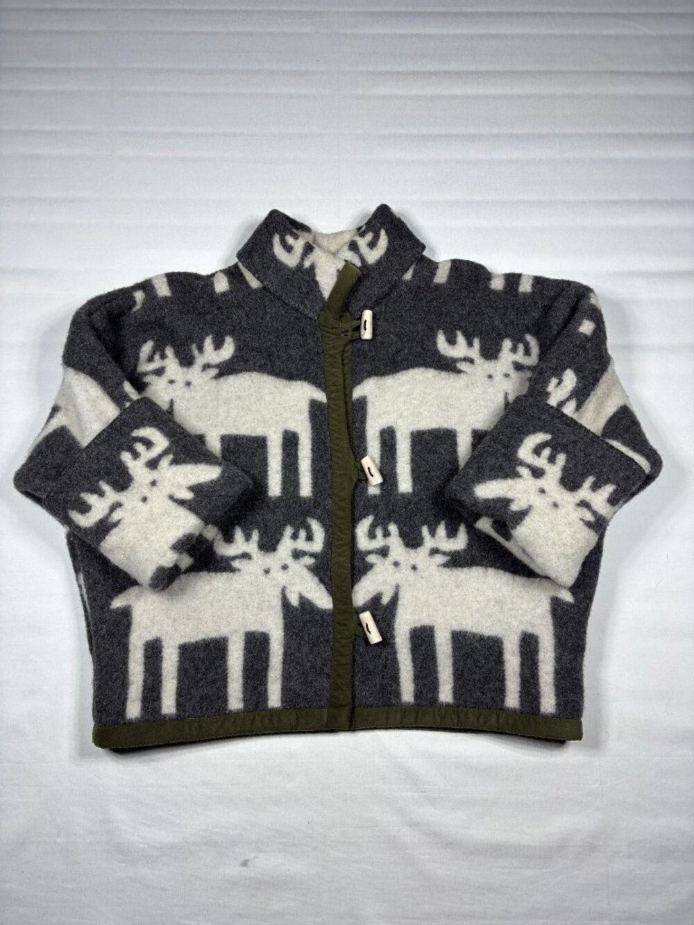 Aventura Taos New Mexico Pure Wool Blanket Jacket Moose White Grey SM VTG Y2K
